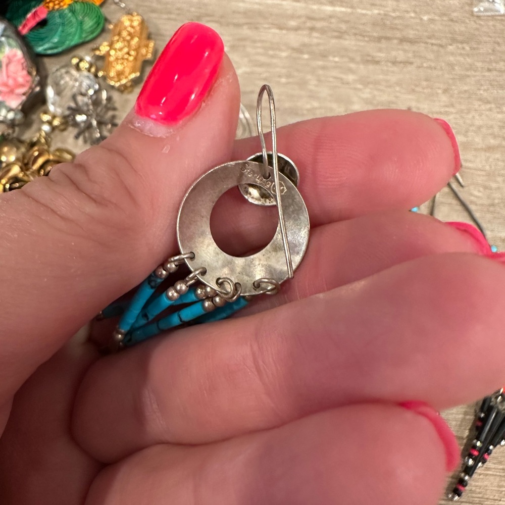 Selling a set of 4 earrings 3 or sterling silver with blue topaz. 1 hand painted - Picture 4 of 7